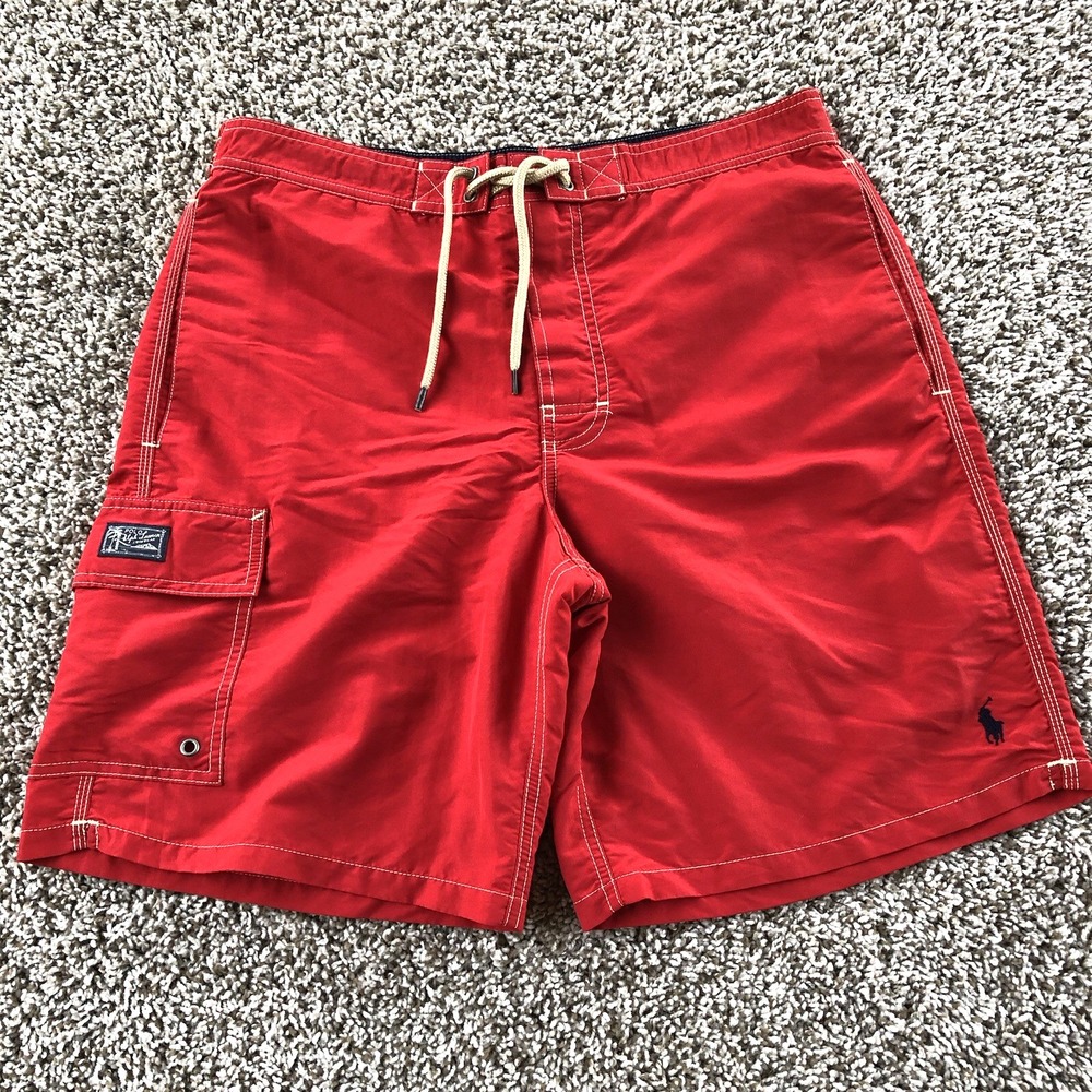 Polo Ralph Lauren Swim Trunks Mens Medium Red Board Lined Pockets Beach Resort